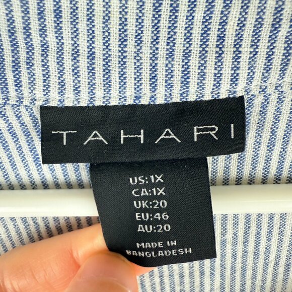 Tahari Linen Blend Relaxed V-Neck Striped Tunic Dress – Women’s 1X - Picture 5 of 10